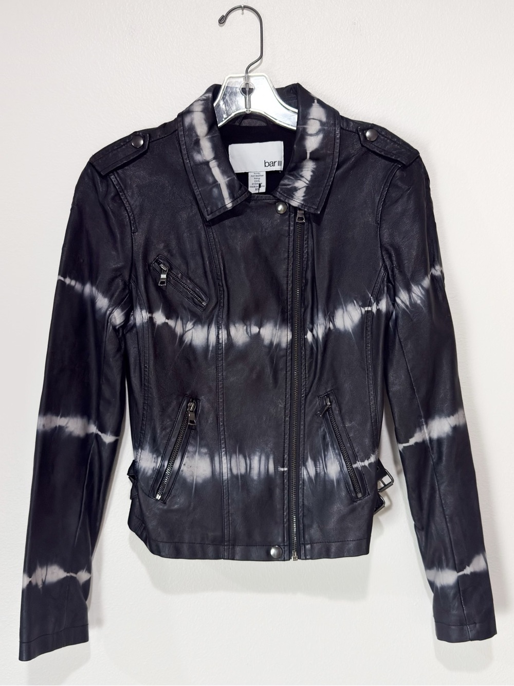 BAR III Tie Dye Faux Leather Moto Jacket NWT Size X-Small